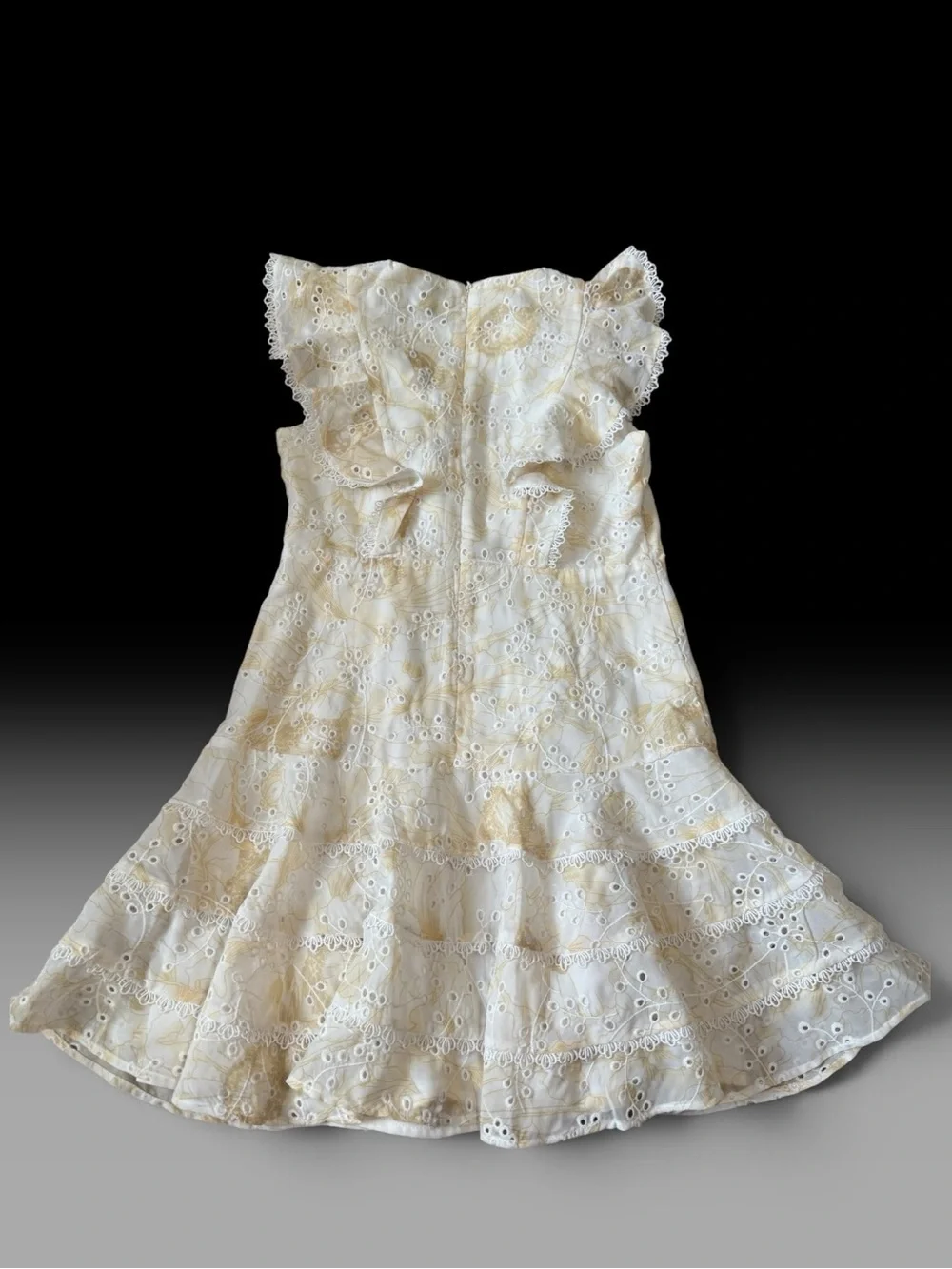 Bardot Junior Australian Designer Cream/Yellow Eyelet Lace Ruffle Dress Coquette